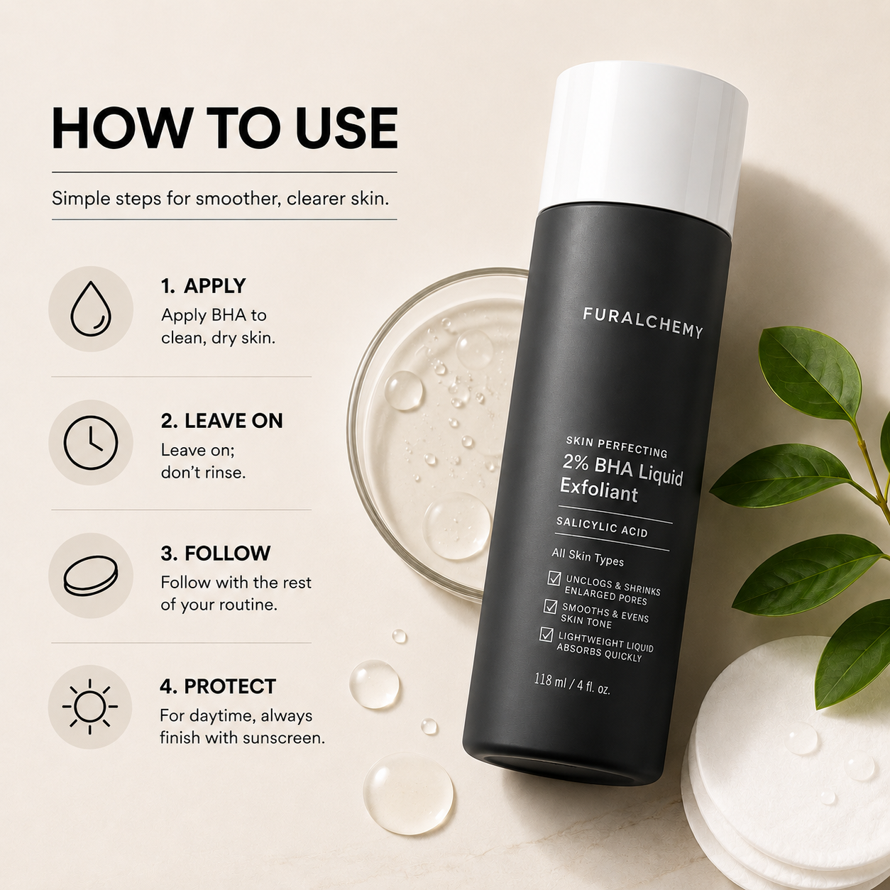 Furalchemy SKIN PERFECTING 2% BHA Liquid Exfoliant with Salicylic Acid, Facial Polish for Pores, Wrinkles & Fine Lines, Fragrance-Free